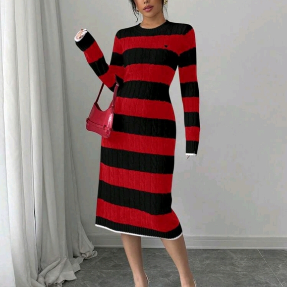 Women Elegant Long Sleeve Knit Dress, Minimalist Fashion Casual Everyday - Picture 3 of 4